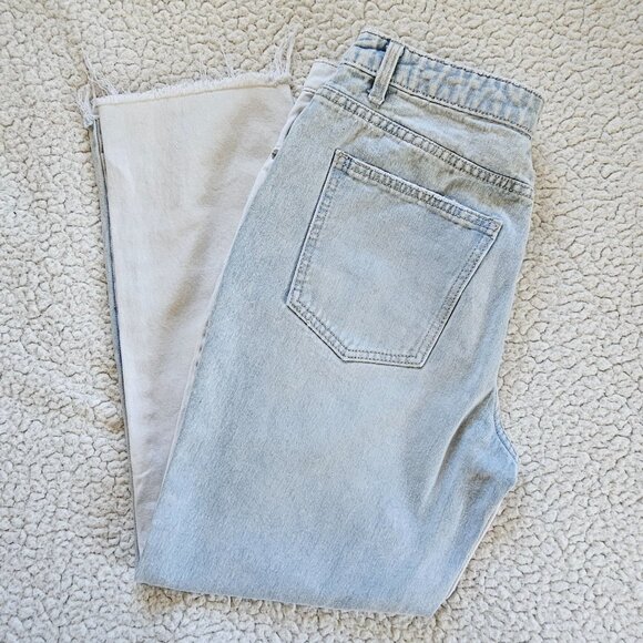Two-Tone High-Waisted Straight-Leg Jeans Sz 11 Frayed Hem - Picture 2 of 7